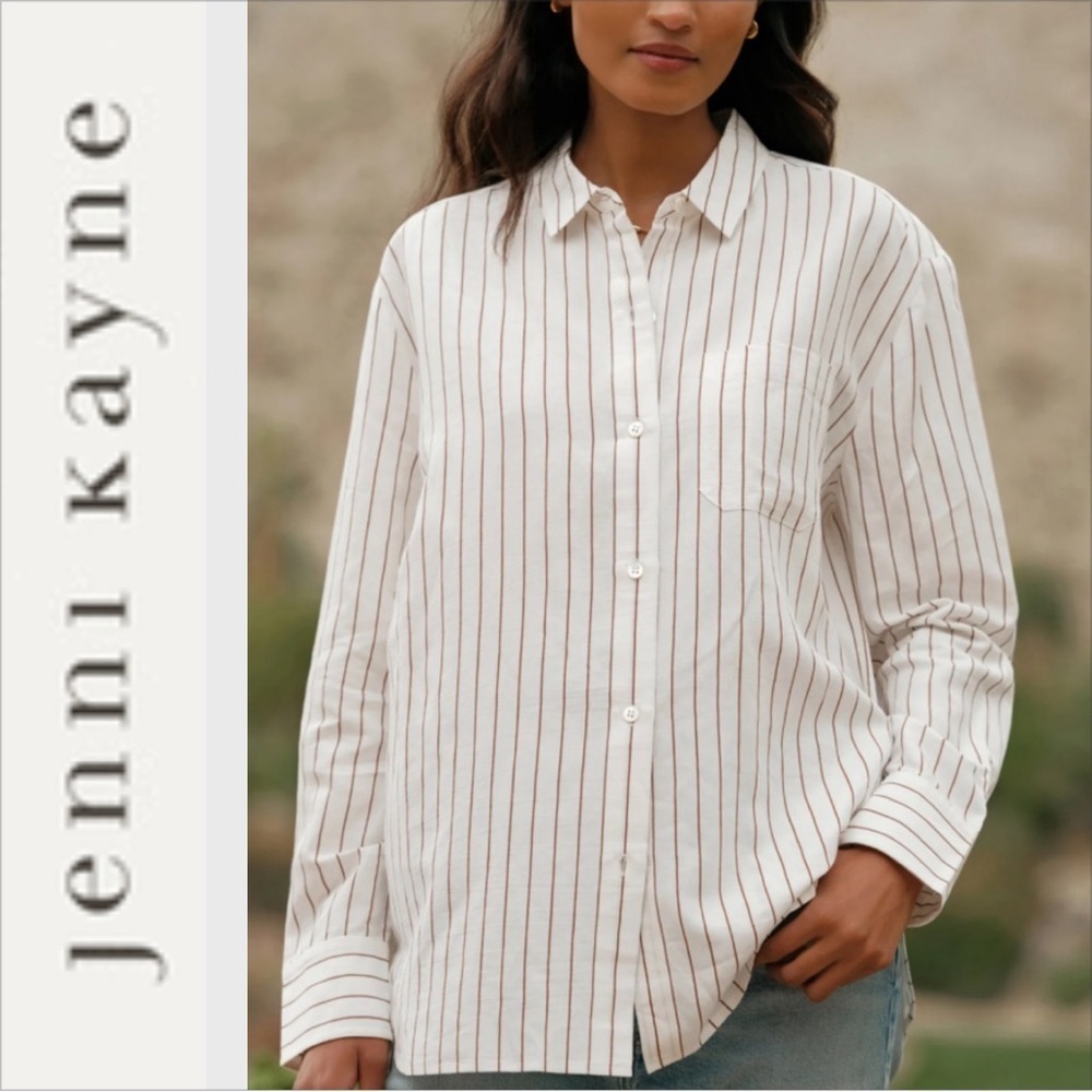 JENNI KAYNE Boyfriend Shirt walnut stripes XXS